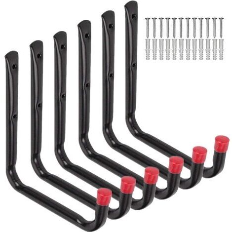 6er-Set robuste Garagen-Aufhängehaken, 17 cm, Wandhalterung für Gartenschlauch, Klappstuhl und Fahrrad