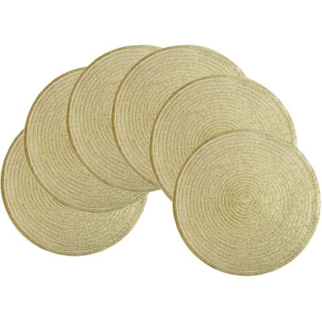 6er Set runde goldene Tischsets, abwaschbar, 36 cm Durchmesser, gewebte Baumwoll-Tischsets, hitzebeständig und rutschfest