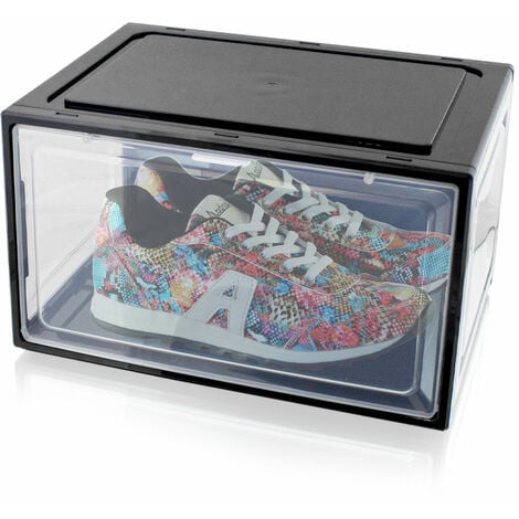 6er Set Schwarze Schuhbox Stapelbar Aufbewahrungsbox Kunststoffbox Schuhkasten Schuhkarton Schuhorganizer bis Gr.47