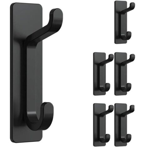 6er-Set selbstklebende Wandhaken, Handtuchhalter für Bad, Geschirrtuchhaken für Küche, selbstklebende Kleiderhaken, Wandmontage ohne Bohren, wasserfest, rostfrei, schwarz