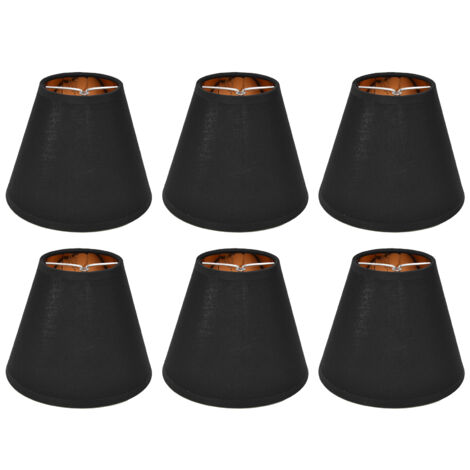 6er-Set Stoff-Lampenschirme zum Aufstecken (E14) – Modernes Design (Schwarz mit goldener Innenbeschichtung) für Tisch- oder Wandleuchten