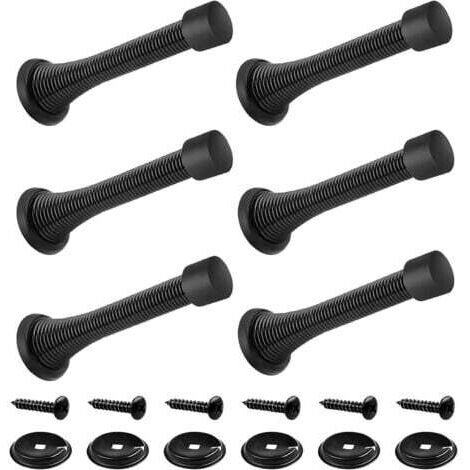 6er-Set Türstopper, 85 mm, aus Metall mit Feder-Türstopper, mit Schrauben und Grundplatte (Schwarz)