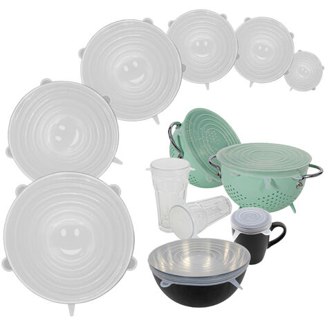 6er Set Universal Silikondeckel rund - 6,5 cm bis 20,5 cm - Dehnbare Frischhalte Deckel Stretch Abdeckung wiederverwendbar