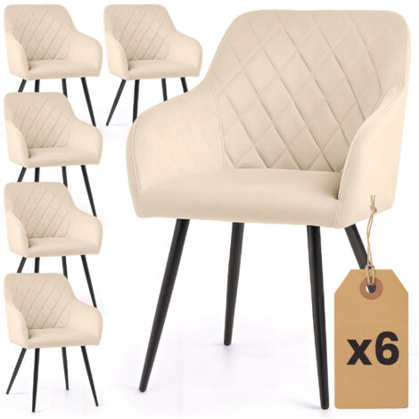 6er Set Velours Esszimmerstühle mit Rautensteppung VELTO Beige mit schwarzen Beinen