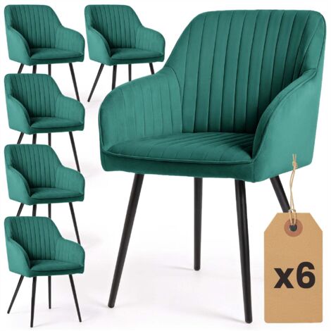 6er Set Velours Esszimmerstühle mit Ziernähten FLORENCE Dunkelgrün mit schwarzen Beinen