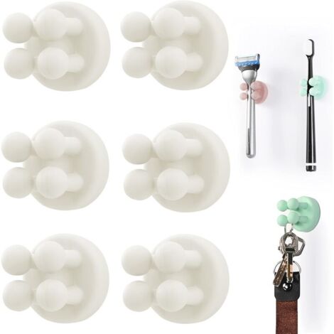 6er-Set weiße, multifunktionale Silikon-Zahnbürstenhalter für Rasierer – wasserdicht – selbstklebend, zur Wandmontage – für Wand oder Transporter