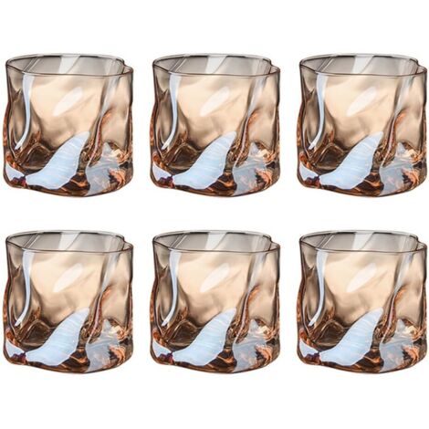 6er Set Whisky Gläser, 280 ml, Bourbon Doppeltes Bleifrei Kristallgläser, Whiskey Glas Ideal für Bars, Wohnungen, Küchen und zum Verschenken (Bernsteinfarbig)