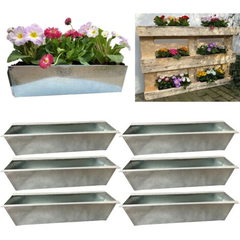 6er Set Zink Paletten Blumenkästen - Einsatz 38cm groß Silber - aus Metall verzinkt - Zinkkasten Pflanzkasten Balkonkasten Blumentopf für Europaletten