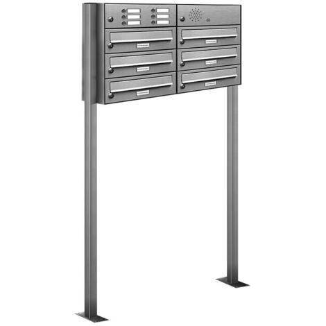 6er V2A Edelstahl Briefkasten Standanlage Freistehend mit Klingel