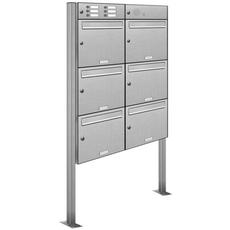 6er V2A Edelstahl Briefkasten Standanlage Freistehend mit Klingel
