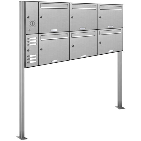 6er V2A Edelstahl Briefkasten Standanlage Freistehend mit Klingel