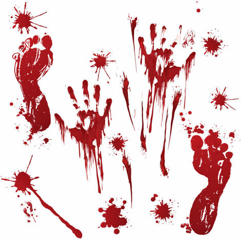 6Feuilles Autocollants Halloween 3 Modèles Tache Empreinte Sanglante de Main Pied 25x35cm Stickers Muraux Rouge pour Décoration de Halloween Fenêtre Mural Porte Sol Salle de Bains Voiture