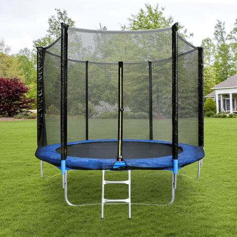 Set trampolino da esterno blu e nero per giochi da giardino per bambini e adulti con copertura protettiva per rete di sicurezza
