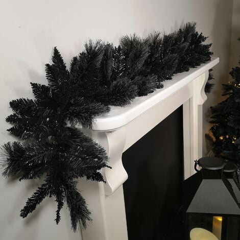 SAMUEL ALEXANDER 6ft (1.8m) Premier PVC Plain Black Tipped Artificial Christmas Halloween Garland