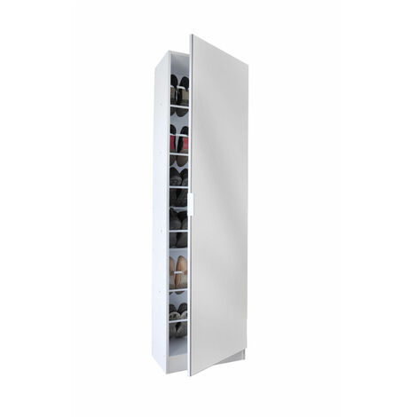 6ft Mirrored Shoe Cabinet Storage 180cm - Full Mirror - White