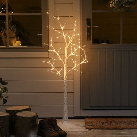 6ft Plug In Outdoor LED Light Up White Birch Twig Tree | Garden Home Decoration - White