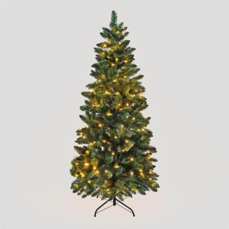 SHATCHI 6ft Pre-Lit Imperial Pine Slim Green Christmas Tree Warm White Leds