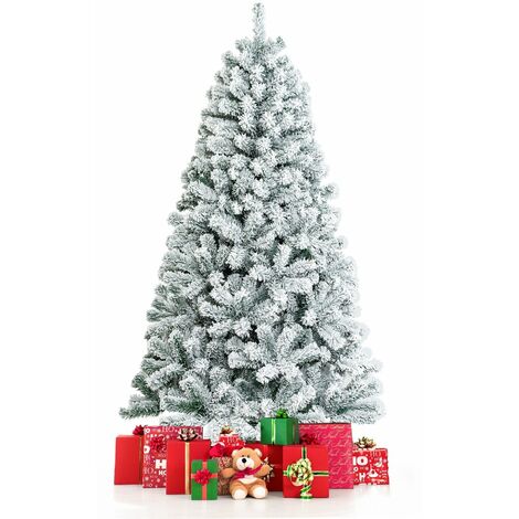 6FT Snow Flocked Artificial Christmas Tree Unlit Hinged Xmas Tree W/ 600 Tips