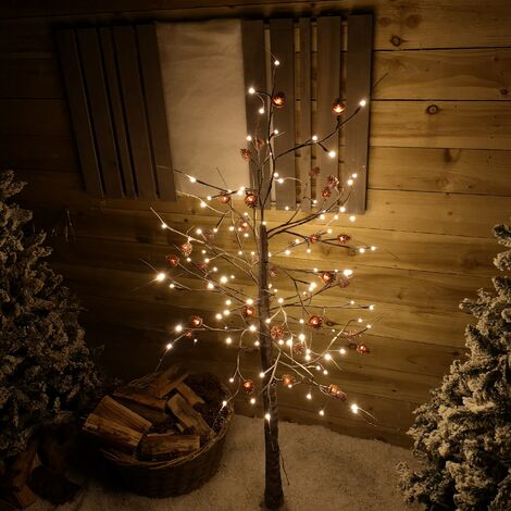 SNOWTIME 6ft Snowy Brown Twig Outdoor Christmas Tree with Pine Cones & 144 Warm White LEDs