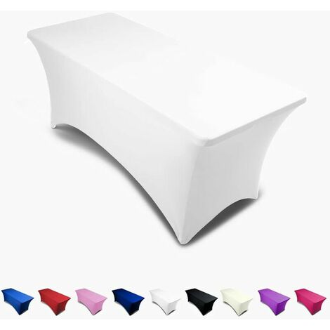 6ft Tablecloth Rectangular Spandex Linen - White Table Cloth Table Cover for 6 Foot Folding Table, Wedding Party, Beauty Event Decoration, Kitchen