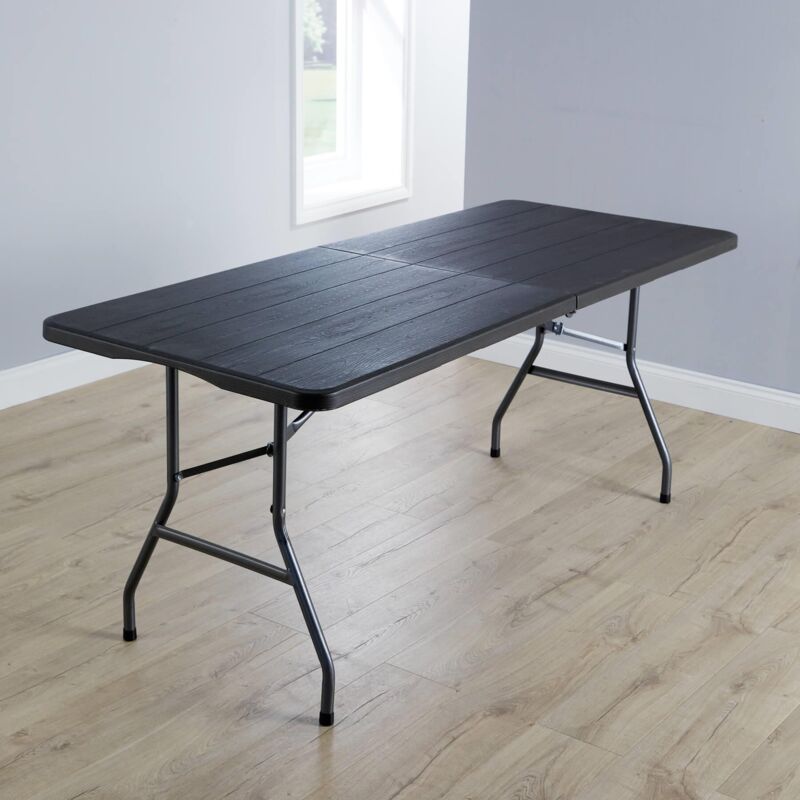 Home Source - 6ft Wood Effect Folding Trestle Table Heavy Duty for Indoor & Outdoor Events