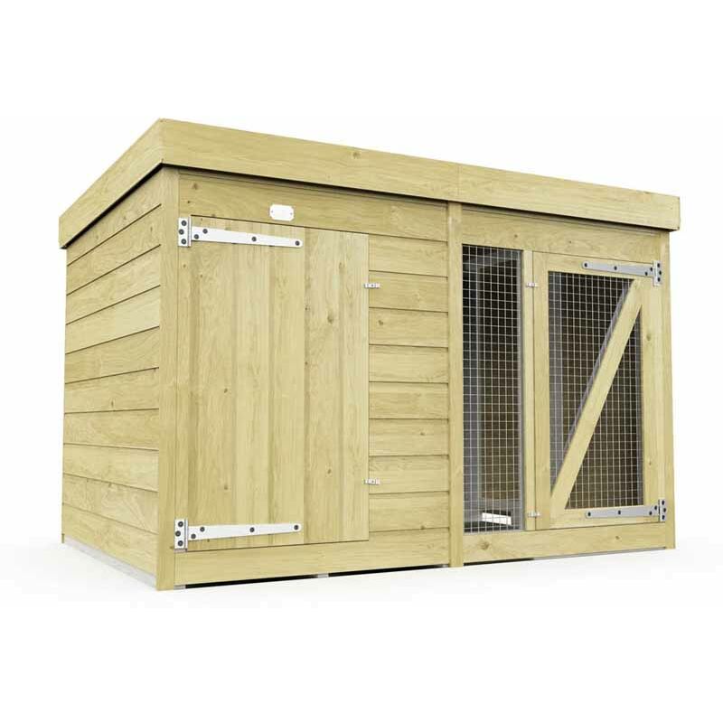 6ft x 4ft Dog Kennel and Run - Wood - L 127 x W 185 x H 127 cm