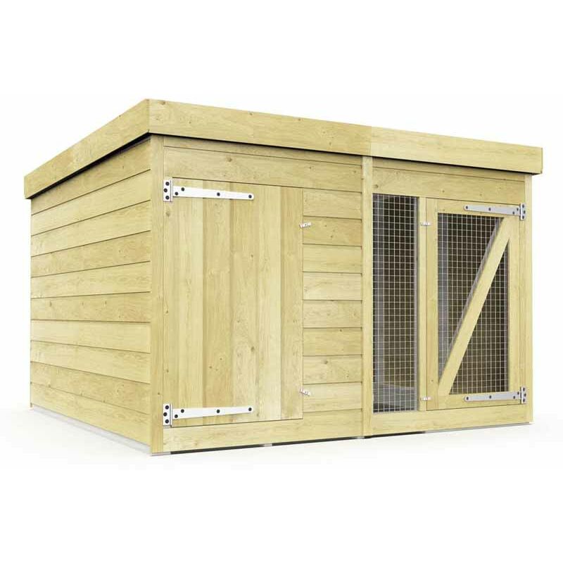 6ft x 6ft Dog Kennel and Run - Wood - L 185 x W 185 x H 127 cm