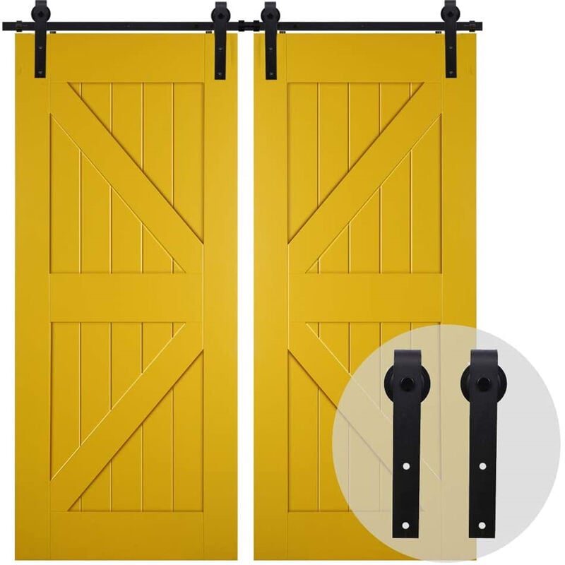 244cm/8FT Kit de Quincaillerie pour Porte Coulissante Rail pour Porte Grange Coulissante Porte Double Noir