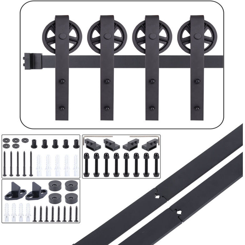 6FT/183CM Systeme Porte Coulissante,Quincailleri Kit de Rail pour Porte Double Coulissante, Ensemble Industriel pour Porte Coulissante Interieur