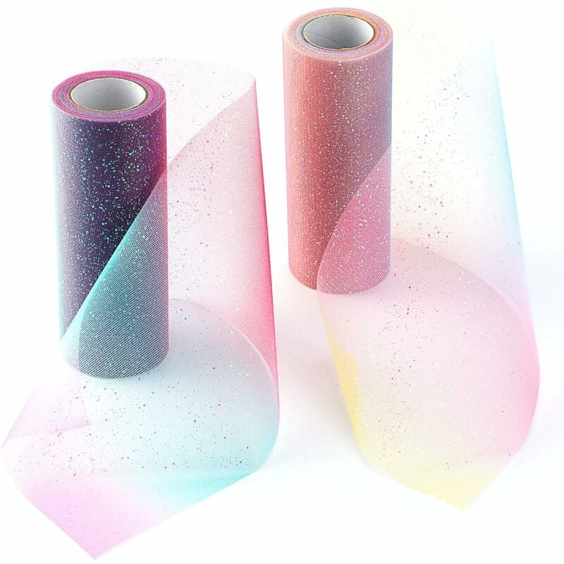 6 pouces 10 yards/30 pieds arc-en-ciel paillettes tulle rouleau tissu tutu jupe de table ruban de table tulle filet pour ruban de tulle de fête,