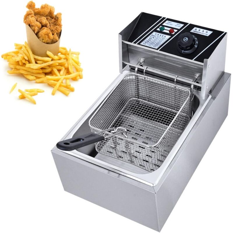 6L 2500W Friteuse électrique Acier inoxydable Cuisine professionnelle Zone froide Friteuse Résistance immergée, Contrôle de la température,