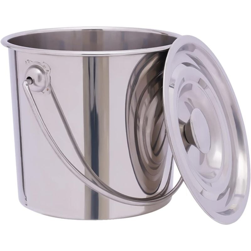 6L Seau de cuisine en acier inoxydable - Seau à lait - Seau à champagne avec couvercle en acier inoxydable - Poignée