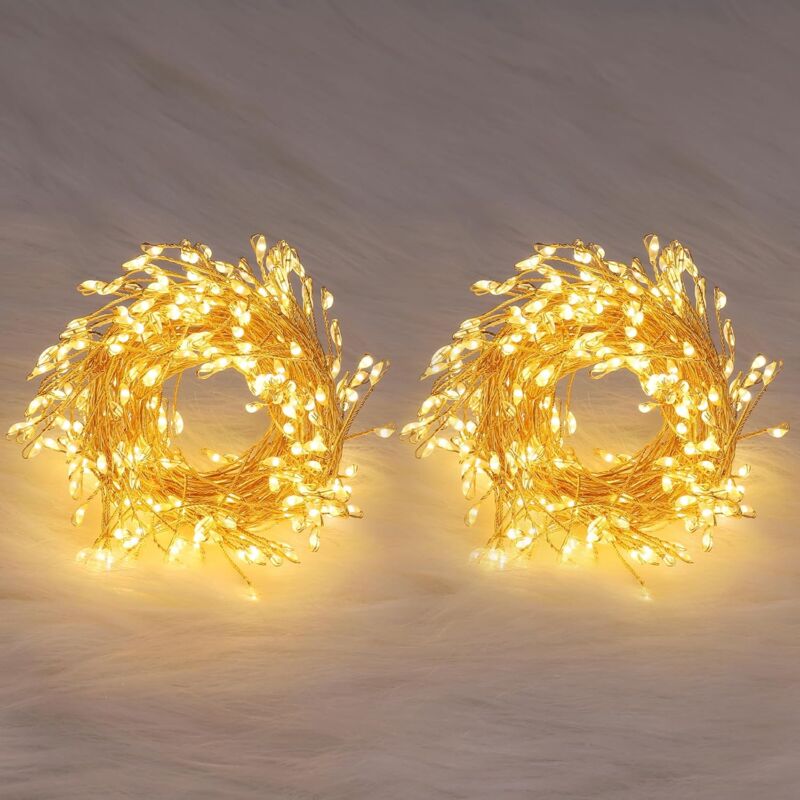 6m 200 led Guirlande Lumineuse Blanche Chaude, Guirlande Lumineuse Arbre de Noël Fil, Télécommande/Contrôle par Bouton, Prise Euro, Convient pour