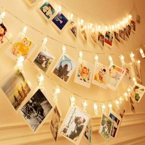 6M 40 Led Guirlande Lumineuse Photo, Guirlande Photo Led, Guirlande Porte Photo Mural, Porte Photo Pince pour Fête, Décoration, Mariage