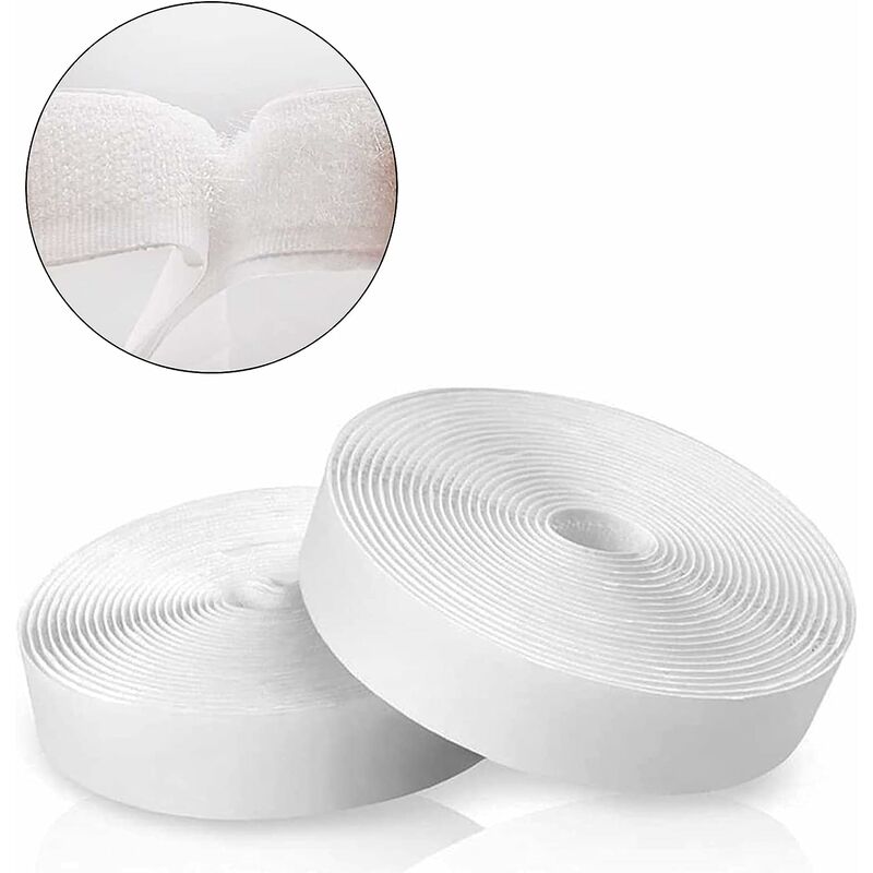 Image of 6M Adhesive Velcro Tape, Self Adhesive Velcro Tape, Super Strong Double Sided Adhesive Tape for Home, Kitchen, Office (20mm Wide, White) Modou