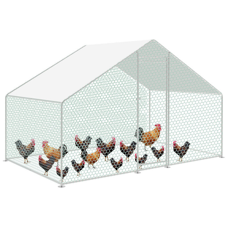 Jopassy - 6m² Enclos à Poulet en Acier galvanisé 3 x 2 x 2 m avec Toit Solaire et Porte pour Cage à Poulet, Cage à Oiseaux, Petits Animaux