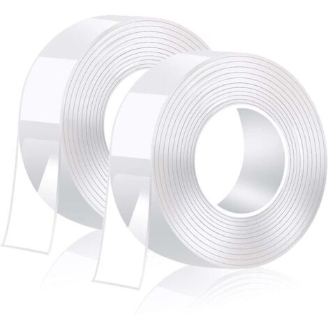 6M Ruban Adhésif Double Face ​Extra Fort, Transparent Lavable Nano Tape, Multifonctionnel Réutilisable Amovible Traceless Antidérapant Double-Face Gel（ 3 Mètres 2 Rouleaux - 2 CM x 1 MM）