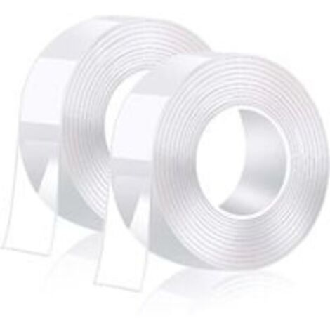 6M Ruban Adhésif Double Face ​Extra Fort, Transparent Lavable Nano Tape, Multifonctionnel Réutilisable Amovible Traceless Antidérapant Double-Face Gel（ 3 Mètres 2 Rouleaux - 2 CM x 1 MM）