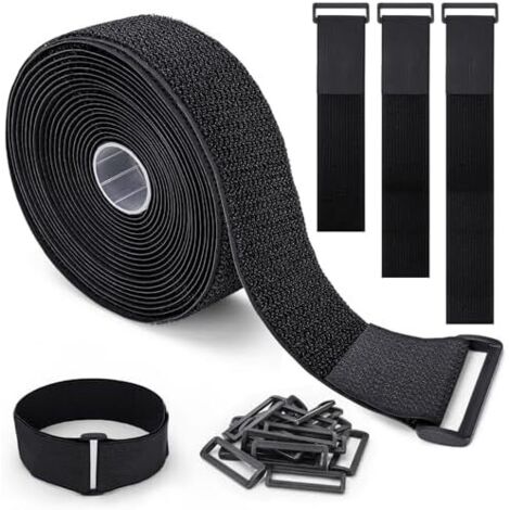 6M x 5CM Sangles de Câble, Attaches Câble avec 25 Boucles, Nylon Rouleau Scratch Réutilisables Noires, Bande Sangle Découpable Réglables Réutilisable pour Gestion des Câbles - Boucles