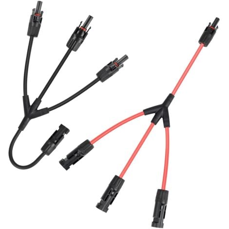 LARGEIGHT 6mm² 36,5cm 3 Kammern Solarkabel Y Typ Solarkabel, 1 Paar 1Y3 Solarpanel Y Typ Stecker Solarkabel, 10AWG Solar Plug & Play Modul Balkonkraftwerk (Rot+Schwarz,M/FFF+F/MMM)