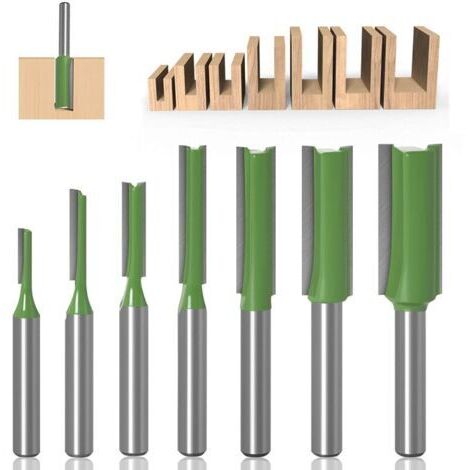 6mm Fraise défonceuse droite, 7 pièces Mèches de routeur droites Fraise à tranchants droits Jeu de mors droits Outils de travail du bois de fraise en bois de carburateur