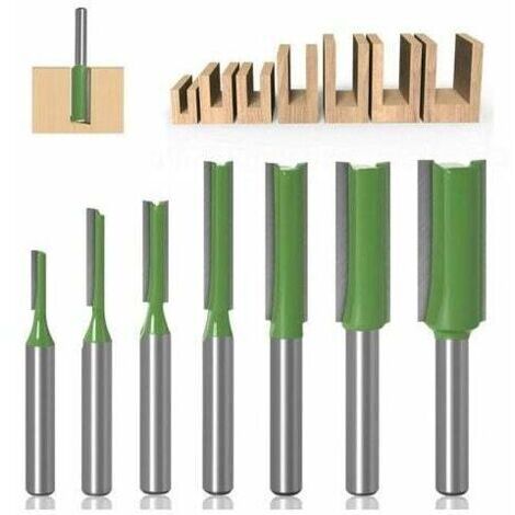 6mm Fraise défonceuse droite, 7 pièces Mèches de routeur droites Fraise à tranchants droits Jeu de mors droits Outils de travail du bois de fraise en bois de carburateur