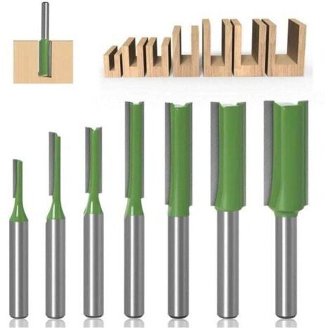 6mm Fraise défonceuse droite, 7 pièces Mèches de routeur droites Fraise à tranchants droits Jeu de mors droits Outils de travail du bois de fraise en bois de carburateur