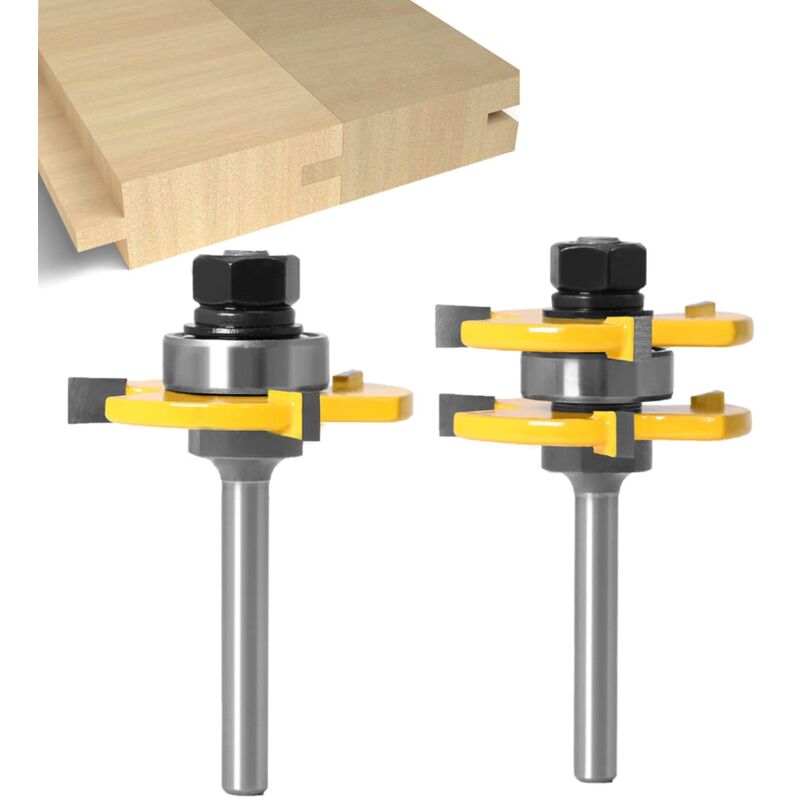 Linghhang - 6MM Queue Langue Appariée et Fraise de Rainure Set 3 Dents Forme t Cutter en Bois de Coupe Outil de Travail du Bois (6MM)