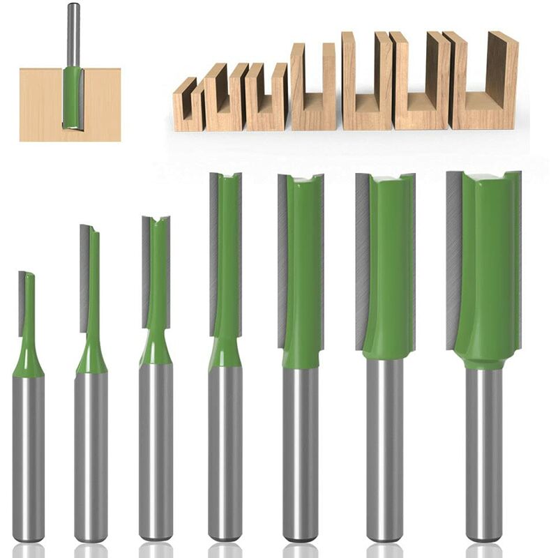 6mm Straight Router Bit, 7pcs Straight Router Bits Straight Edge Cutter Straight Jaw Set Carburetor Wood Cutter Woodworking Tools