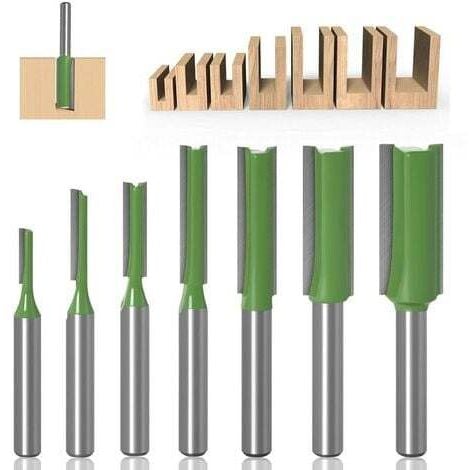 AOUGO 6mm Straight Router Bit, 7pcs Straight Router Bits Straight Edge Cutter Straight Jaw Set Carburetor Wood Cutter Woodworking Tools