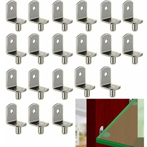 6MM Support pour étagères 20 Pièces Taquet Etagere En Acier Nickelé Chevilles de Support d'Étagère en Forme de L Piquets de Support d'étagère Support à Tablette Nickelé Avec Trou Pour Bibliot