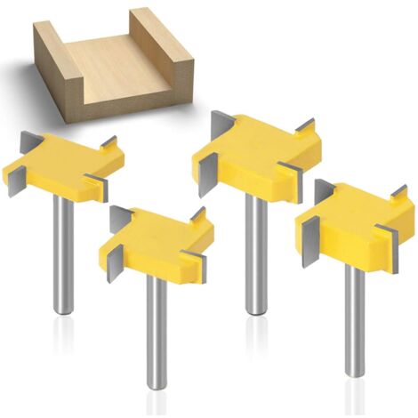 6mm Tige Fraises de Surface de Fraisage Jeu d'embouts 4 Plaques D'aile Fraises Aplatissantes Fraises en Carbure de Tungstène Pour le Travail du Bois 4 Pièces (couleur jaune)
