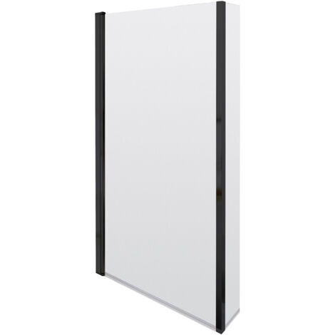 6mm Toughened Safety Glass L Shaped Reversible Bath Screen with Fixed Return - Black