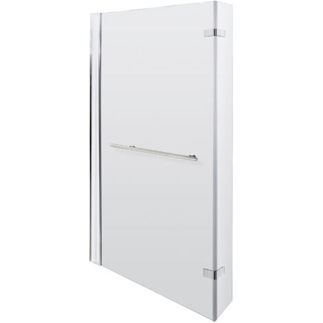 6mm Toughened Safety Glass Reversible L-Shaped Bath Fixed Screen Hinged Return with Rail - Chrome